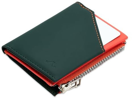 ROIK Geldbörse Klein Herren – Kreditkartenetui VEGAN Leder mit RFID Schutz – Slim Wallet Herren – 9 Karten Mini Portmonee für Herren – Kompakte Ledergeldbörse für Männer – Zip Coin Coral