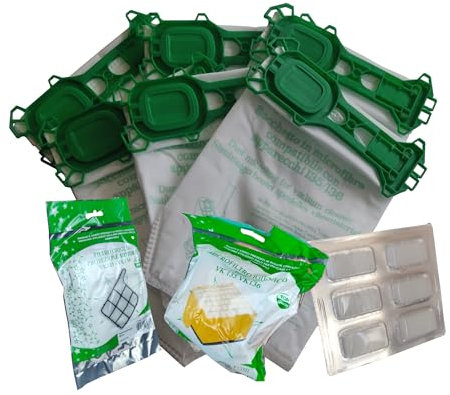 Gecasa 6 Sacchetti in microfibra Profumini e Filtri per Folletto Vorwerk Kobold vk135 vk136 FP135 (6 Sacchetti Filtro Griglia ed Hepa)