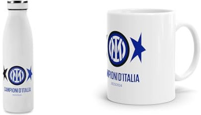 Inter - Borraccia Celebrativa 20° Scudetto 2024 Termica in Acciaio Inox, 500 ml & Tazza Scudetto 2024 in ceramica, 2 Stelle, Campioni d'Italia