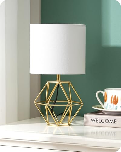 EDISHINE Nachttischlampe, Moderne Tischlampe Industrial mit E14 Leuchtmittel, Vintage Tischleuchte, für Schlafzimmer, Wohnzimmer, Weiß & Gold