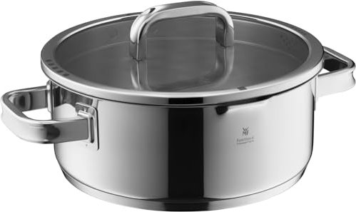 WMF Function 4 Advanced Kochtopf groß 24cm, Glasdeckel, Bratentopf Induktion 4,1l, Cromargan Edelstahl poliert, 4 Abgießfunktionen, Innenskalierung, silber