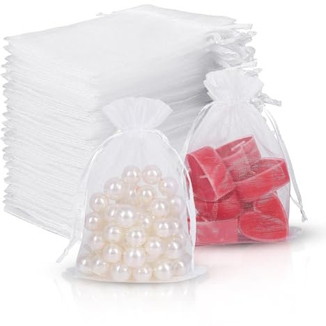 Rhimooay 100 Stück Organzasäckchen klein 15x20cm, Schmucksäckchen Verpackungstüten, Kleine Säckchen zum Befüllen, Organza Säckchen Für Hochzeit Geschenksäckchen, Süßigkeiten, Schmuckbeutel