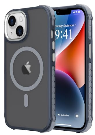 LLZ.COQUE for iPhone 14 Matte Case Compatible with Magsafe Grey | Translucent Back Magnetic Phone Case, Military Grade Drop Protection, Rugged Shockproof Anti-Slip Durable Cover, Grey