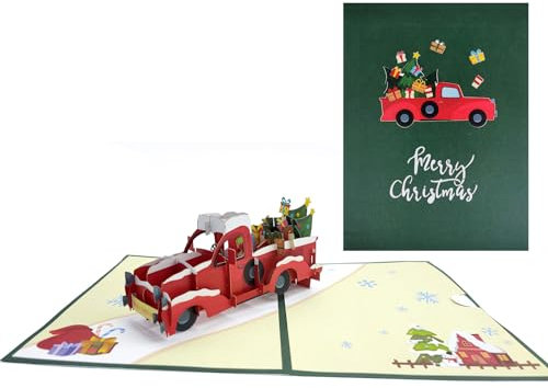 scicent Weihnachtskarten 3D Karte Weihnachten Pop Up Weihnachtskarte mit Umschlag Briefkarte Feiertags Frohe Weihnachtskarten für Familie Freunde Weihnachtsfeier (Weihnachtstruck-Stil) - 20932