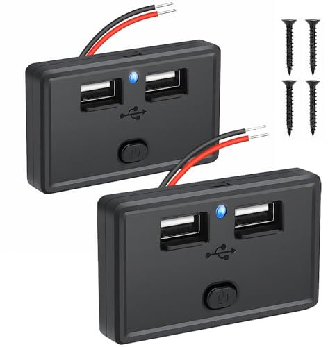 SIGANDG 12V Prise de Chargeur de Voiture avec Interrupteur Étanche, 4.8A 24W Chargeur USB Voiture pour Voiture Bus Camping Car Bateau (2 Pièces)