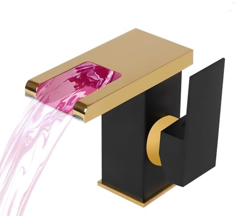 LED Wasserhahn Wasserfall Waschtischarmatur Bad Armatur Farbtemperatur Wasserfall Wasserhahn, Waschbecken Armaturen für Kaltes und Heißes Wasser