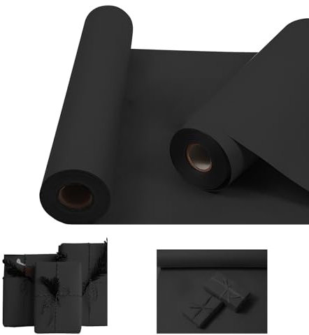 HTRTRR Papier d'emballage cadeau kraft - Ensemble de papier d'emballage cadeau 38 cm x 10 m Rouleau de papier d'emballage cadeau kraft idéal pour les cadeaux d'anniversaire et autres occasions(Noir)