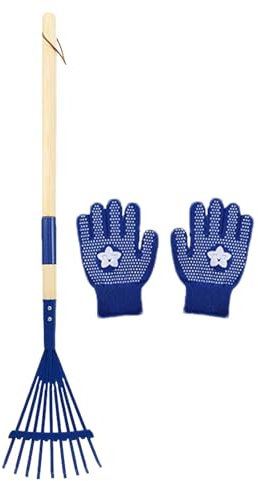 Rake for Kids, Small Rakes for Children - Set with Garden Rake and Gloves - Lawn Rake for Children with Removable Wooden Handle for Outdoor Exploration, Gardening, Camping