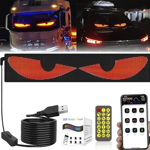 LED Augen für LKW, Flex LED Display Auto Augen, Devil Eyes, DIY Car Dynamic Smart Colorful Eye Lamp Soft Screen, USB Flexibles Bluetooth App-Steuerungsdisplay (92 x 374mm)