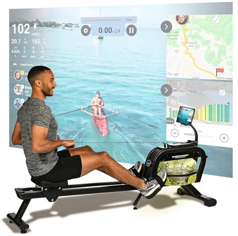 Christopeit Rudergerät Wasser WP 2000 – 3-in-1 Hybrid-Widerstandssystem, LED Smart Control, Bluetooth, kompatibel mit Kinomap App, bis 120 kg