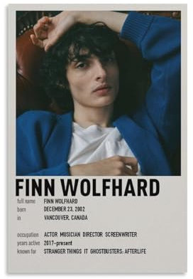 TULAOJI Finn Wolfhard Poster, Leinwand, Wandkunst, Wohnzimmer, Promi-Poster, ungerahmt, 20 x 30 cm