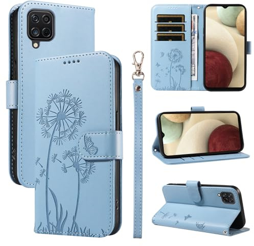 Bravoday Cover per Samsung Galaxy A12 4G / Galaxy M12, Custodia in PU Pelle Portafoglio Flip Schede con Slot per Carte, Magnetica Antiurto Cover per Galaxy A12 4G / M12, Azzurro