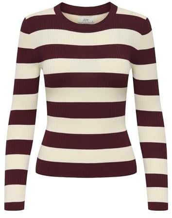 JdY Women's Jdyplum L/S O-Neck KNT Noos Ribbed Viscose Blend Pullover, Cabernet, M