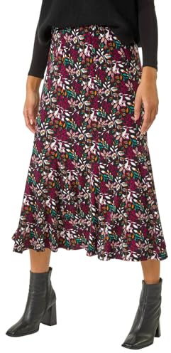 Roman Originals Jersey Skirt for Women UK - Ladies Midi Maxi Floral Animal Print Autumn Winter Swing Smart Casual Office Cocktail Party Going Out Evening Holiday Cruise - Maroon - Size 14