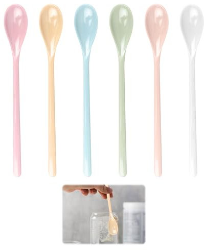 Juego de 6 cucharas largas de plástico coloridas, cucharas largas para huevos, de plástico, de imitación de porcelana, de melamina, de plástico, tamaño grande