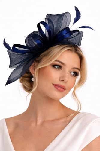 Finecy In Fascinator Hat for Women with Headband Clip Wedding Race Bowler Hat Elegant Royal Ascot Floral Derby Hat Ladies Tea Party Church Cocktail