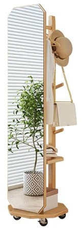 Armoire à bijoux, miroir pleine longueur avec porte-manteau, miroirs sur pied autoportants sur roulettes, miroirs sur pied et porte-manteau 2 en 1, cadre en bois massif, grand miroir de toil