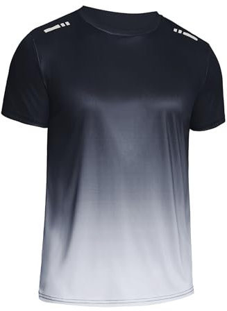 Weardear Sport Tshirts Herren Funktionsshirt Schnelltrocknend Atmungsaktiv Trainingsshirt Kurzarm Laufshirt Farbverlauf Gym T-Shirt Herren Schwarz XXL