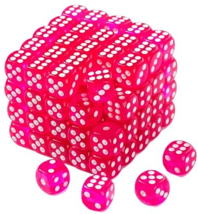 LZZYFPX Set di Dadi Colorati da 100 Pezzi, Dadi da Gioco Standard da 16 mm, alla rinfusa, con Borsa portaoggetti con Coulisse Nera, for l'apprendimento della Matematica, Dadi for la Classe(Hot Pink)