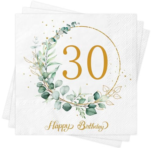Xunerloy Servietten 30. Geburtstag 40 Stück,30 Geburtstagsdeko Servietten Eukalyptus Grün Mann Frau Geburtstag Party Tischdekorationen