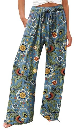 Generisch Meine Bestellungen 2025 Must Have Weite Sommerhose Damen Leicht Und Luftig High Waist Strandhose Lang Freizeithose Sommer Palazzo Hose Bequem Stoffhose Blitzangebote des Tages