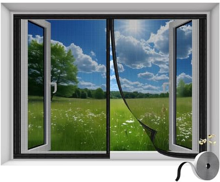 Magnet Fliegengitter Fenster 80x90(WxH) Schwarz verstärkt Magnetischer Fliegenvorhang mit Klettband selbstklebend für Türen und Fenster unterschiedlicher Größe
