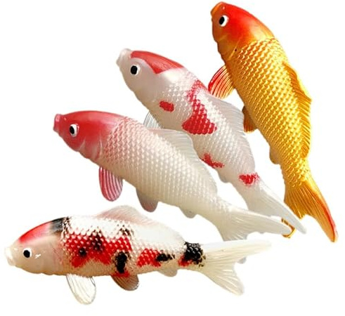 Veemoon 4Pcs Artificial Koi Fish Ornaments, Plastic Simulated Koi Fish Aquarium Colorful Carp Pond Solid Fake Figures Pvc Model for Indoor and Outdoor Diy Accessories, Cannot Float (4.5 L