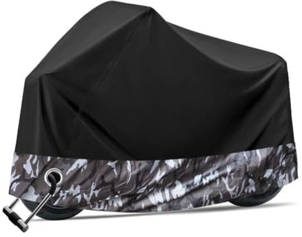 Motorbike Cover for Suzuki Inazuma 250,Motorcycle Garage Tarpaulin,Moped Scooter Covering PU Coating with Lock Hole and Bag,A/Black Camouflage