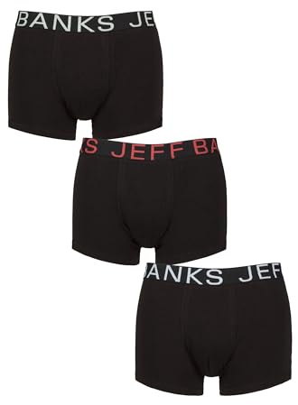 Jeff Banks Mens Boxer Trunks Black – 3 Pack Cotton Stretch Underwear, Soft Breathable Lightweight Everyday Pants with Elastic Waistband, Comfort Fit, Sizes S-XXL