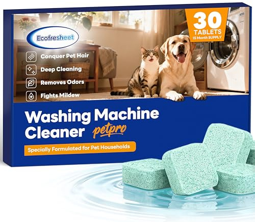 Ecofresheet Waschmaschinen Reiniger PetPro – 30 Tabletten | Tiefenreinigungs-Formel gegen Tierhaare & Gerüche | Löst Rückstände & Ablagerungen | Für frische und langlebige Waschmaschinen