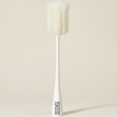 Goupillon Gourde Maison Grain – Brosse pour Gourdes, Biberons, Carafes & Thermos – Tête Imitation Loofah + Brossettes en Poils Rigides Latéraux – Manche Long Ergonomique – Nettoyage sans Rayure
