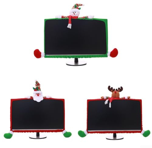 Vlies Weihnachten Monitor Abdeckung für 19 27 Zoll LCD Computer PC TV Bildschirme, Urlaub Dekorative Bumper Case Protector (Elch)