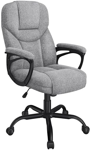 Yaheetech Bürostuhl Ergonomischer Chefsessel mit Wippfunktion aus Stoff | Arbeitsstuhl höhenverstellbar, Schreibtischstuhl bis 136 kg belastbar, Office Stuhl aus Kunstleder, für Büro/Arbeitszimmer