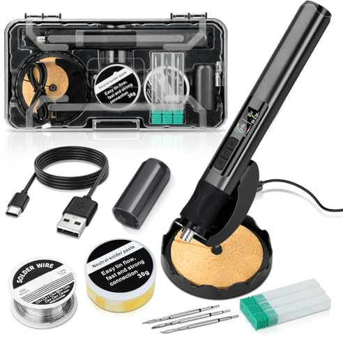 diymore Lötkolben Set, Akku Lötkolben mit LED-Anzeige, 2-5S Schnelle Heizung 180-480℃ Einstellbarer Temperatur, Auto Schlaf C210 Tipps, Akku Lötkolben Set für Präzisionsreparatur