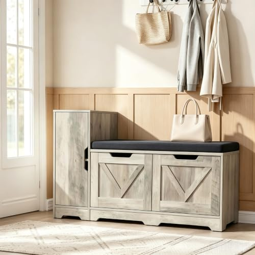 YITAHOME Schuhbank mit Seitenschrank, Polster, 105cm, Grau