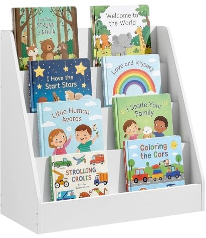 SONGMICS Étagère à Livres pour Enfants, Bibliothèque Montessori à 4 Niveaux, Présentoir Albums Illustrés, pour Chambre d’Enfant, Espace Lecture, 30 x 60 x 60 cm, Blanc Nuage GKR074WZ01