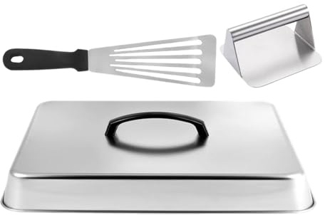 Cubierta para Salpicaduras para Plancha,Resistente y Rectangular con Acabado en Acero Inoxidable - Cúpula de Acero Inoxidable para Barbacoa con Prensa para Carne y Espátula,para Cocinar al Aire Libre