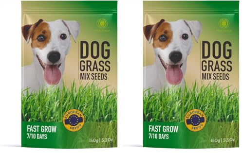 R&R SHOP - Mezcla de Semillas de Hierba para Perros, Crecimiento Rápido para un Perro Feliz, Semillas Europeas (150gr) (Paquete de 2)