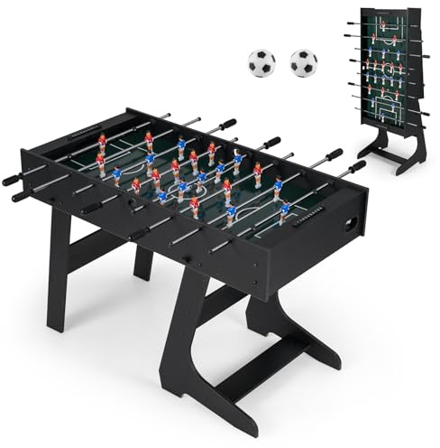FANTASK Tischkicker klappbar, Tischfußball Holz mit 2 Bällen, 2 Punktezähler & 22 Spielfiguren, Kickertisch für 2-4 Spieler, Tischfussball platzsparend, Spieltisch für Kinder & Erwachsene (Schwarz)