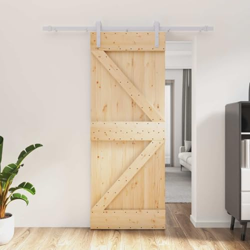 LoogCape Porta scorrevole in legno di pino massiccio, bianco, 80 x 210 cm, con binario e guarnizioni, come divisorio per soggiorno, camera da letto, corridoio, meccanismo di chiusura salvaspazio