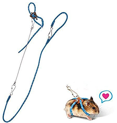 BBEART Hamster Harness,Adjustable Harness Vest Leash Hamster Chest Straps with a Small Bell Rat Mouse Squirrel Sugar Glider Small Animal (Blue)