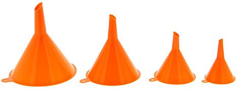 XL Tech 300604 Jeu de 4 Entonnoirs. Ø 50/75/100/120mm résistants aux huiles et hydrocarbures, orange|yellow|peach