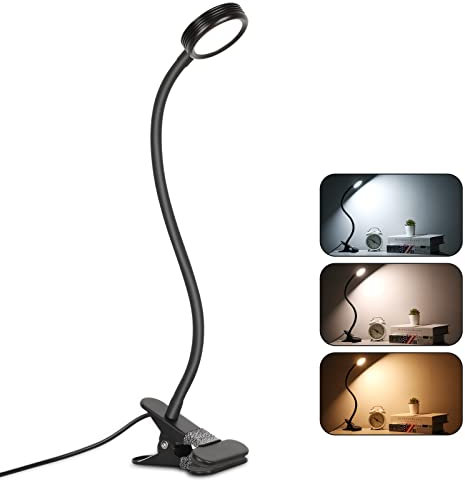 EYOCEAN Leselampe, LED Nachttischlampe, Schwanenhals Klemmleuchte, Kinder Bettlampe, 3 Modi & 9 Helligkeitsstufen, Augenpflege Schreibtischlampe für Büro Heimgebrauch, Adapter Enthalten, 6W,Schwarz