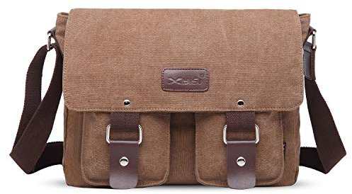 FANDARE Bolsos de Bandolera a Hombro de Lona Mensajero Bolso para Hombres/Mujeres Messenger Bolsa Bolsa de Viaje 7.9 Pulgadas Bolsa de Tablet, para Trabajo,Viajar,Colegio,Shopper Marrón
