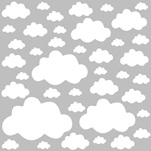 PREMYO 40 Wolken Wandsticker Kinderzimmer Mädchen Jungen - Wandtattoo - Wandaufkleber Selbstklebend Weiß