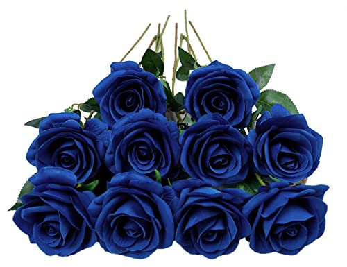 DuHouse 10 Stück künstliche Rosen Seidenblumen Fake Rose 54cm einzelnen Langen Stiel künstlich Blumen Bouquet für Brautstrauß Arrangement Hochzeit Tafelaufsatz Party Haus Küche Dekor(Königsblau)
