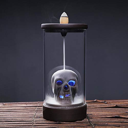 Porte-encens à refoulement en forme de tête de mort – Brûleur d'encens cascade en céramique – Décoration d'intérieur avec 10 cônes gratuits
