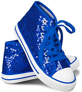 Think Jeck! Pailletten Schuhe Damen Glitzer Sneaker auch als Wendepailletten wählbar Halbhoch Damenschnürer Disco (Blau, 40)