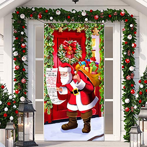 Weihnachten Türabdeckung Dekoration, Weihnachtsmann Tür Hängend Banner Lustige Weihnachten Hintergrund Weihnachtsmann Hintergrund Party Dekoration Foto Stand Stütze, 70,9 x 35,4 Zoll