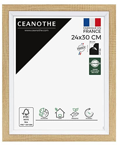 Ceanothe Cadre Photo 24x30 cm Brut et Blanc Convient au A4 Baguettes avec finition intérieure de la Collection Actual Verre acrylique Incassable Fabriqué en France
